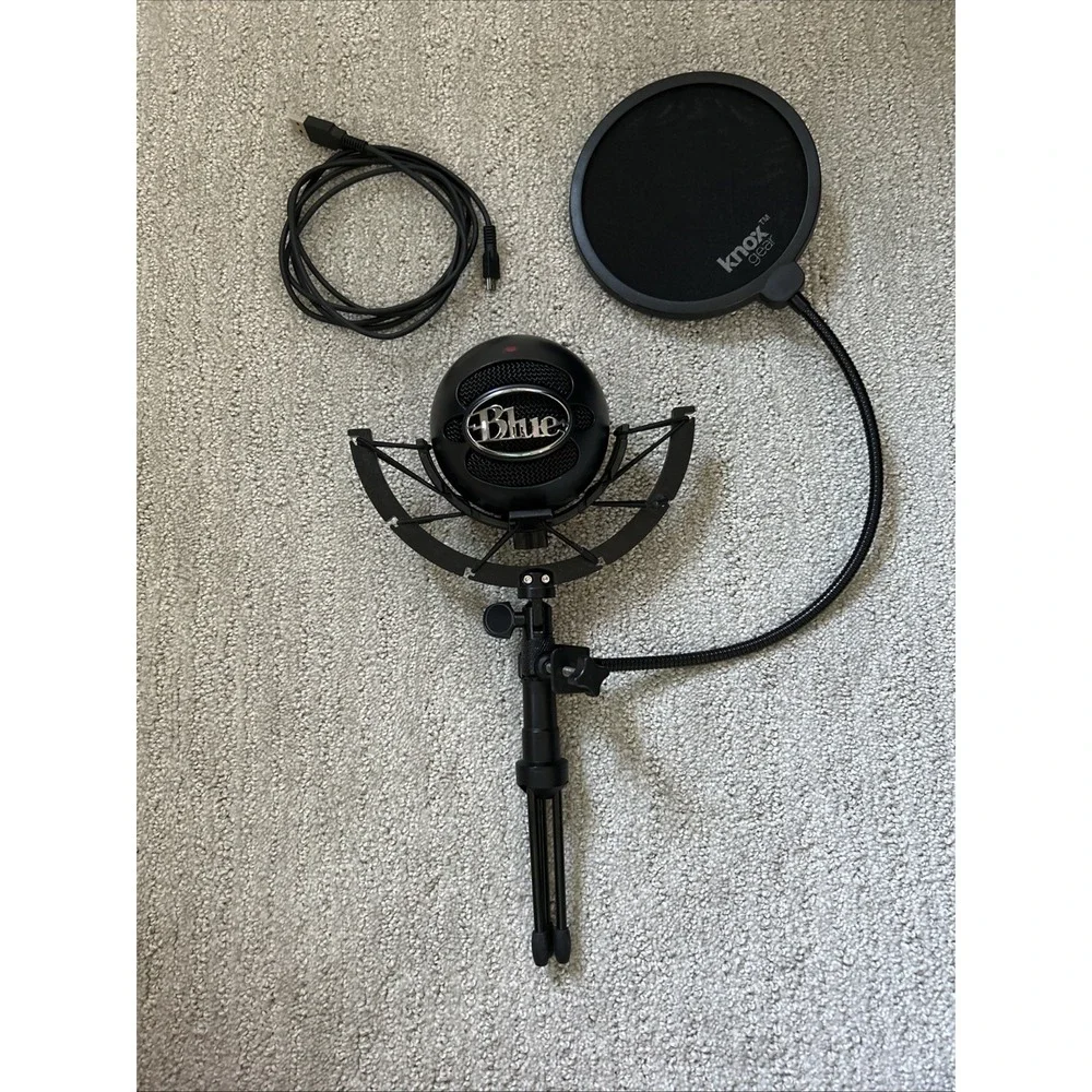 Blue Snowball iCE USB Microphone Black w/ Knox Gear Pop Filter-Tested